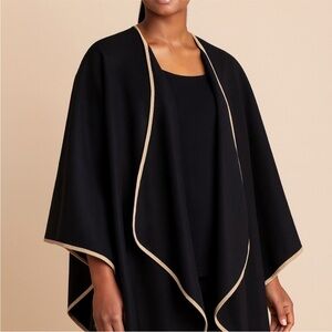 Chico's Elegant Black Cape with Camel Edging Size S/M Oversized